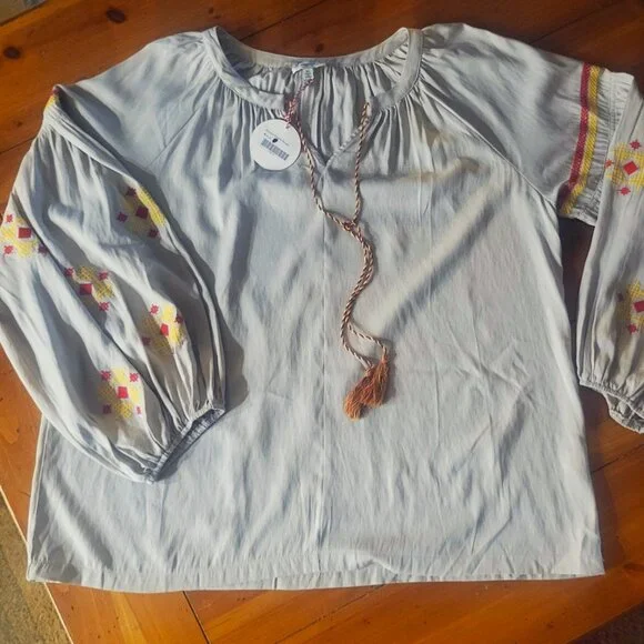 NWT! Hayden Light "Greige" Embroidered Peasant Boho Top Billowed Sleeve - Sz 2X - Picture 13 of 13
